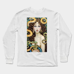 Gustav Klimt's Serpent Queens: Inspired Women with Snakes Long Sleeve T-Shirt